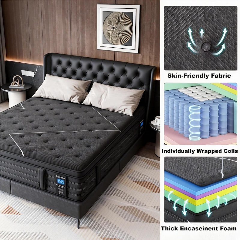 Modland 14" Extra Firm Cooling Gel Hybrid Mattress for Back Pain Relief in a Box, Twin/Full/Queen/King Size