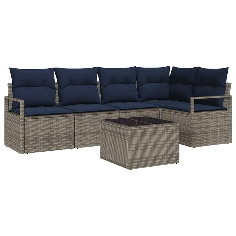 vidaXL 5/6 Garden Sofa Set with Cushions Black/Brown/Grey Poly Rattan - 91.3 x 48 x 27.2