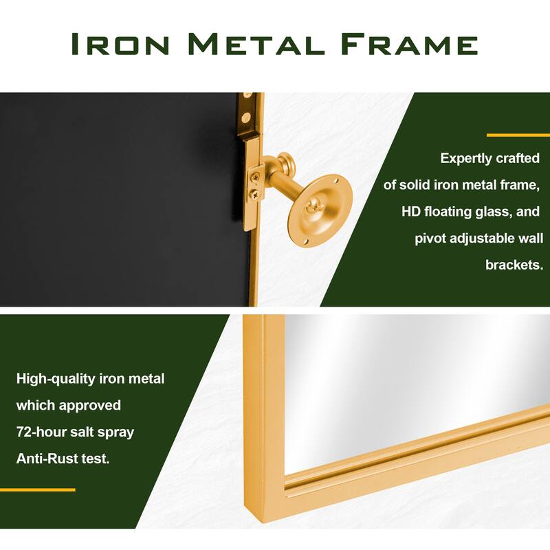 Iron Metal Frame Rectangular Windowpane Wall Mirror Farmhouse Rustic Elegant Decor for Living Room Bedroom Bathroom Entryway