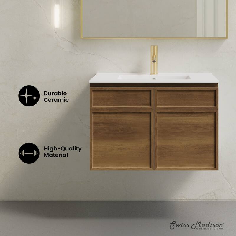 St. Tropez 30" Wall-Mounted Bathroom Vanity In Brown Oak With Sink Top - 30