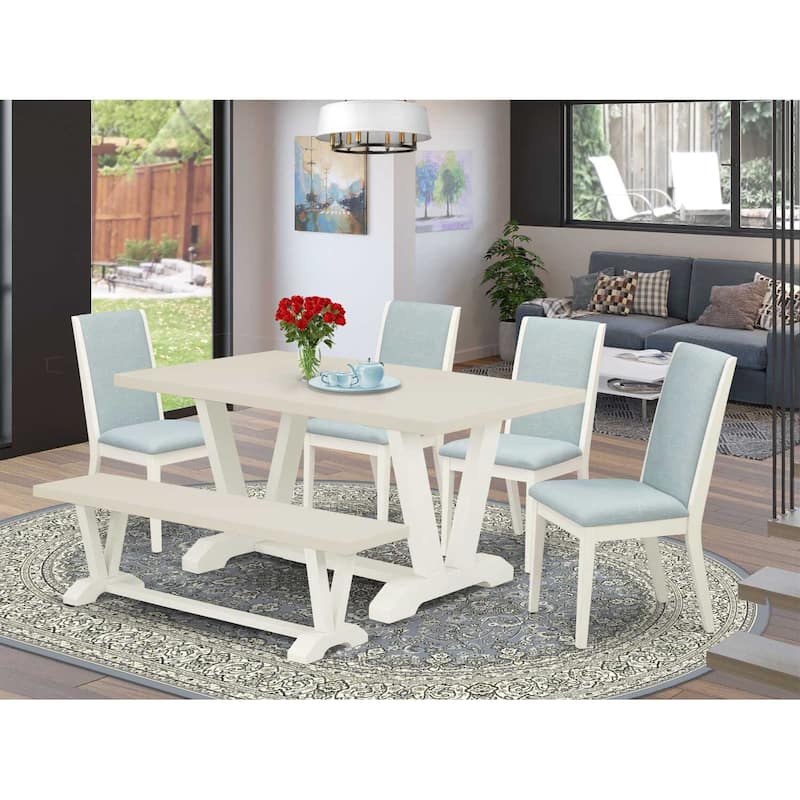 HomeStock 6-Piece Rectangle Natural Oak Finish Solid Wood Top Dining Table with 1-Bench, 4-Chairs