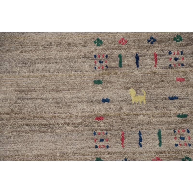 Hand Knotted Oriental Viscose Silk Carpet Tribal Animal Pictorial Beige & Ivories Gabbeh Area Rug - 12' 1'' X 9' 0''