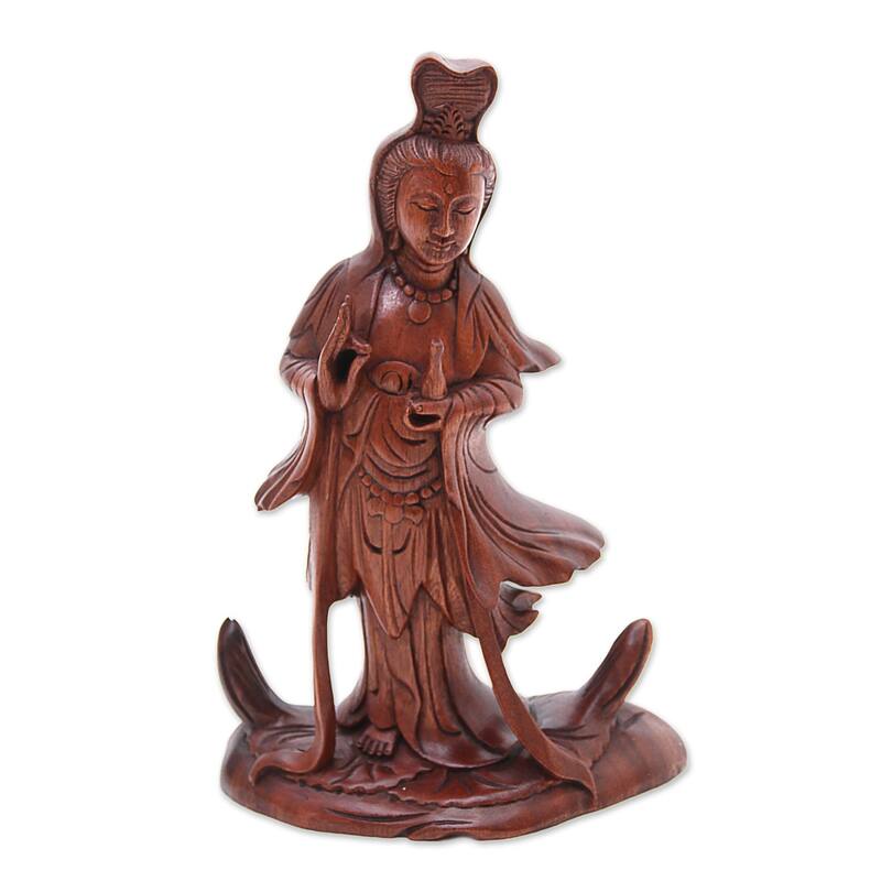 Novica Handmade Goddess Kwan Im Wood Sculpture