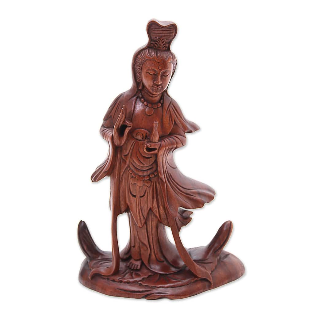 Novica Handmade Goddess Kwan Im Wood Sculpture