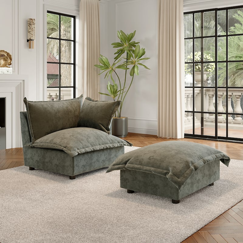 Modern Cloud Chaise Longue Accent Chair with Ottoman set