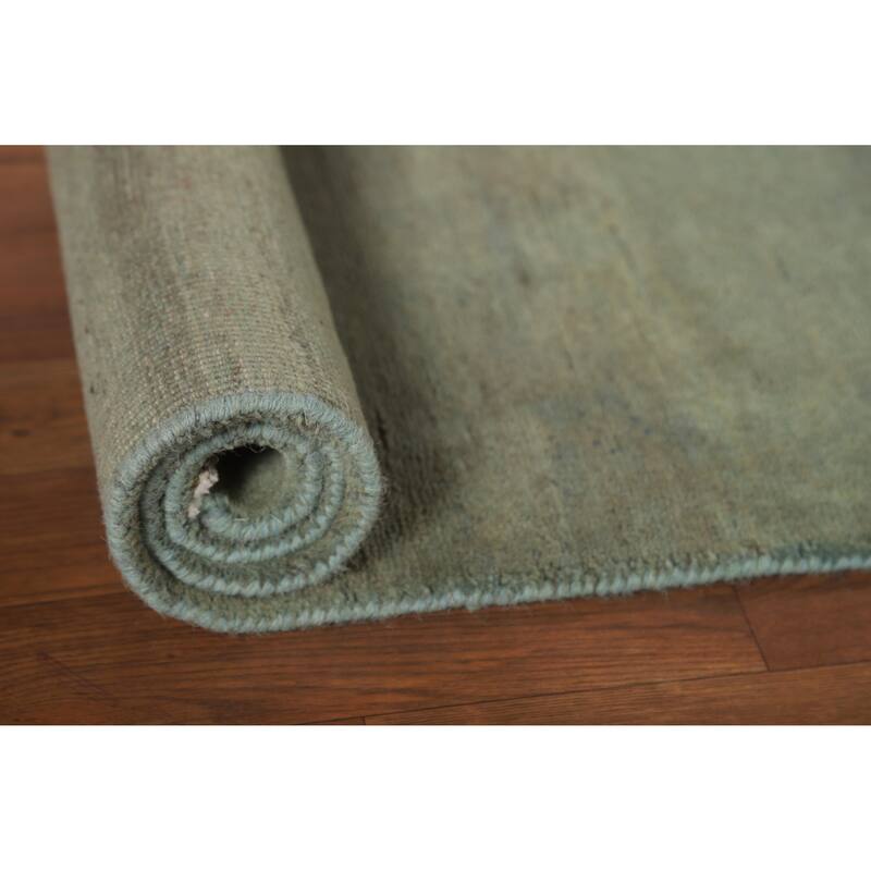 Gabbeh Modern Foyer Rug Green Hand-Knotted Wool Carpet - 2'8"x 4'1"