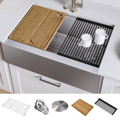 KRAUS Kore Stainless Steel Farmhouse Kitchen Sink with Accessories