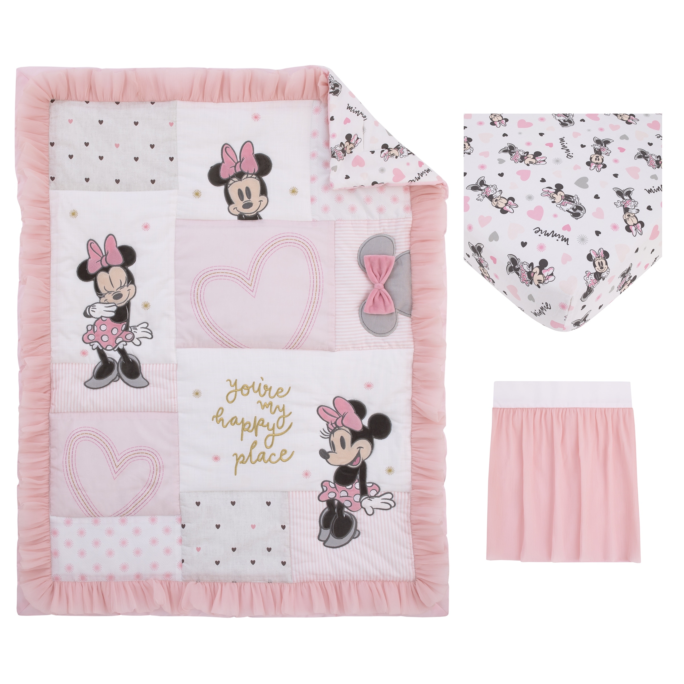 Disney Minnie Mouse My Happy Place Piece Nursery Crib Bedding