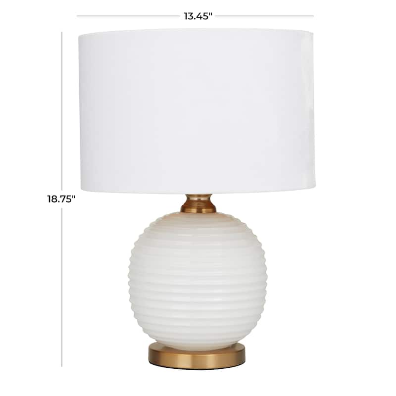 White Glass Ribbed Room Table Lamp with Gold Accents