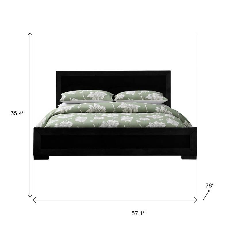 HomeRoots Black Inlaid Panels Solid Wood Full Bed Frame