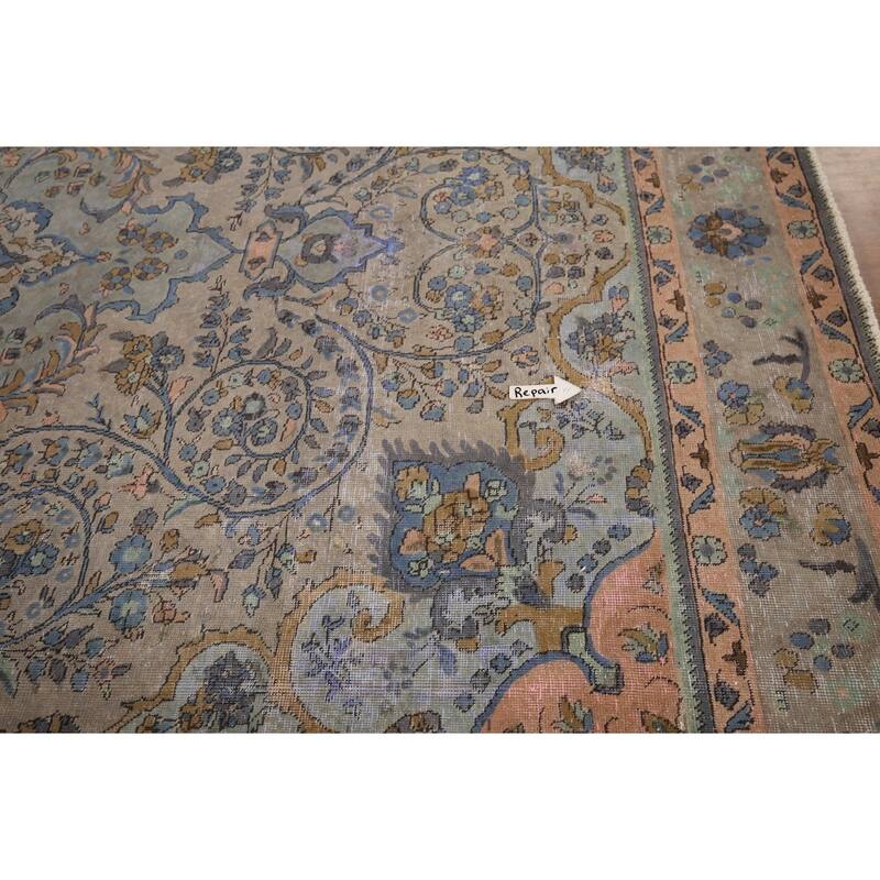 Distressed Tabriz Persian Antique Area Rug Handmade Wool Carpet - 8'0" x 10'9"