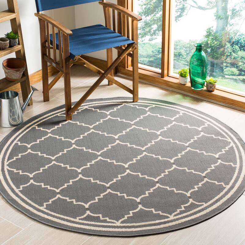 SAFAVIEH Courtyard Celine Indoor/ Outdoor Waterproof Patio Backyard Rug - 6'7" x 6'7" Round - Grey/Beige