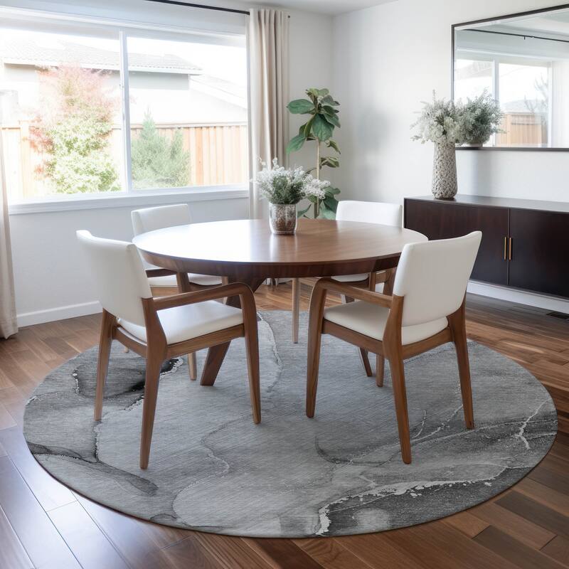 Machine Washable Indoor/ Outdoor Abstract Chantille Rug - Gray - 8' x 8'
