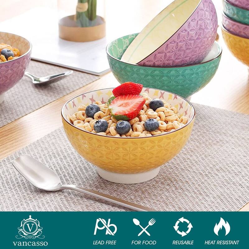 vancasso Macaron Porcelain 23Oz. Oriental Cereal Bowls Set