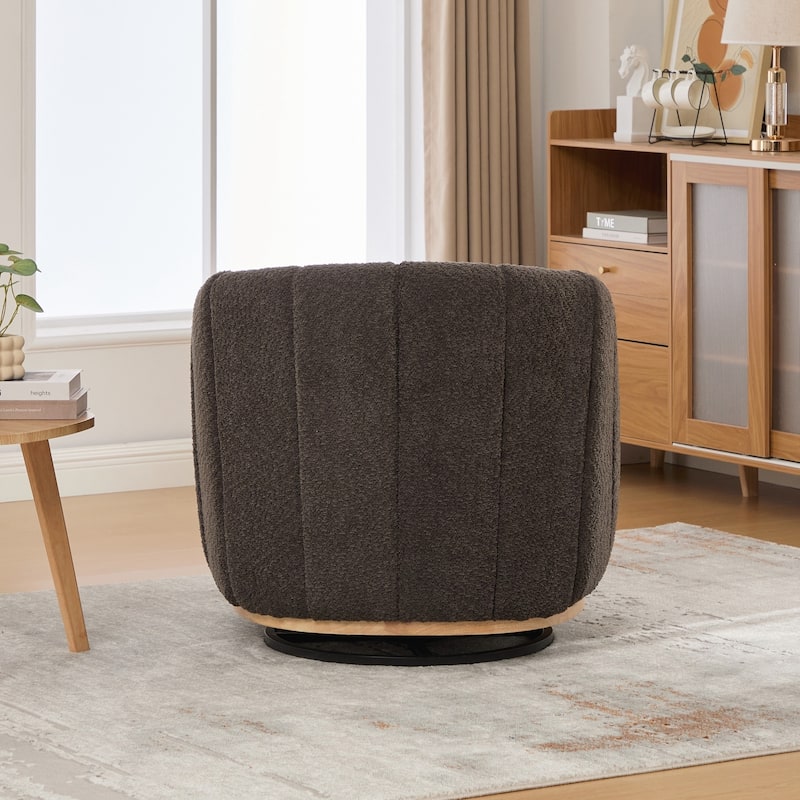Modern Cushioned Metal Base 360° Swivel Chair, Upholstered Barrel Chair, Club Armchair for Living Room, Family Room, Bedroom