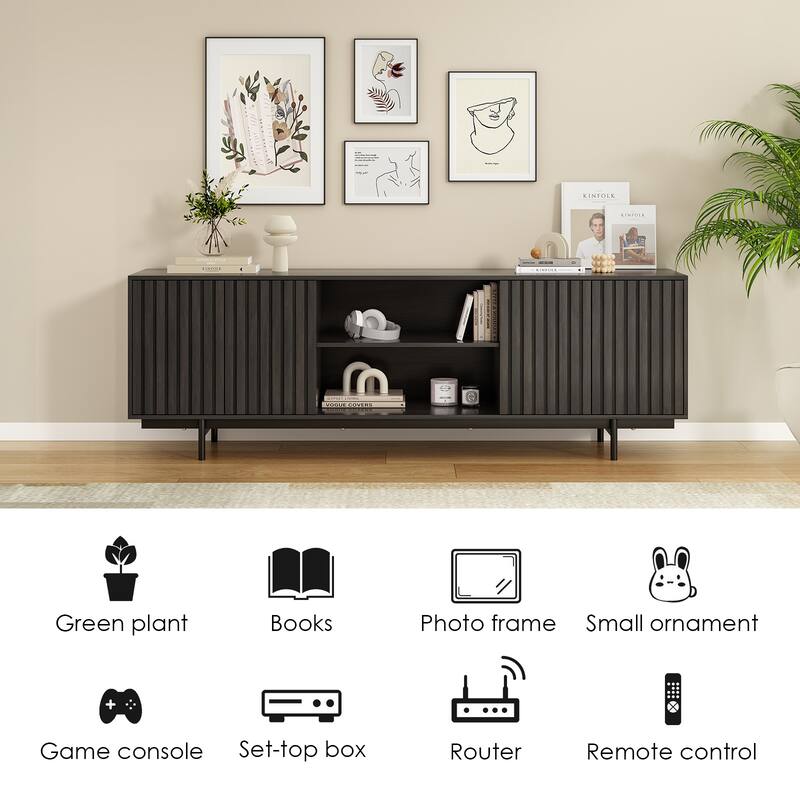 Rossetta Medieval Farmhouse style Pop-Up Door Design Wood TV Stand with Storage Shelf, up to 75"