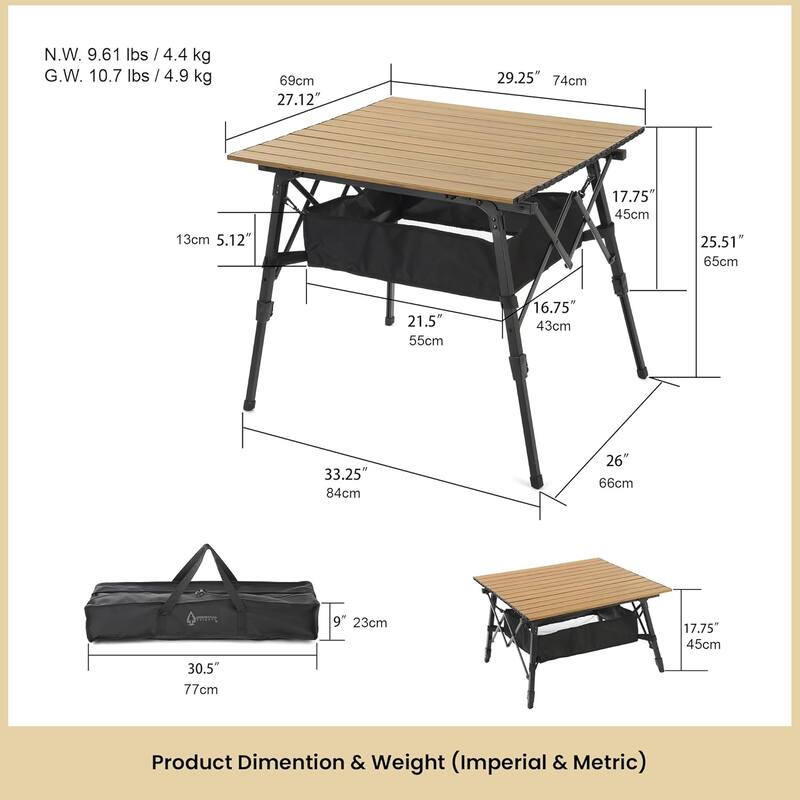 Arrowhead KKS0376U Wood Grain 39" Aluminum Camp Roll Up Table