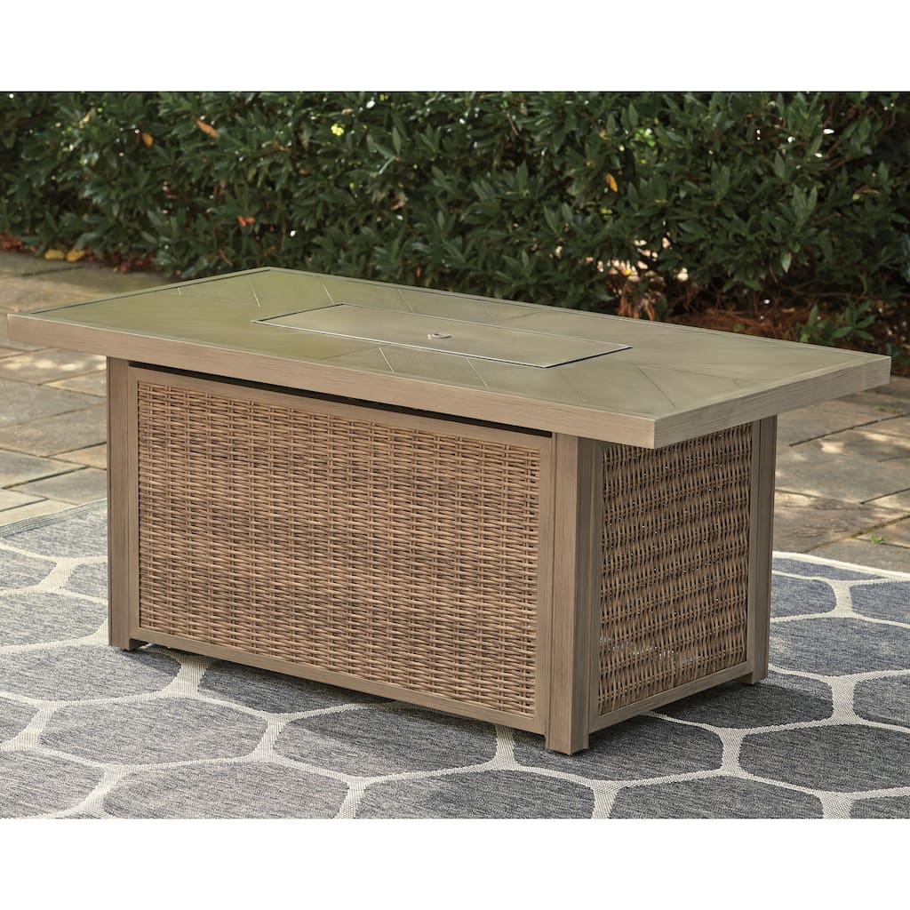 Beachcroft Outdoor Rectangular Fire Pit Table - 58" W x 30" D x 25.13" H