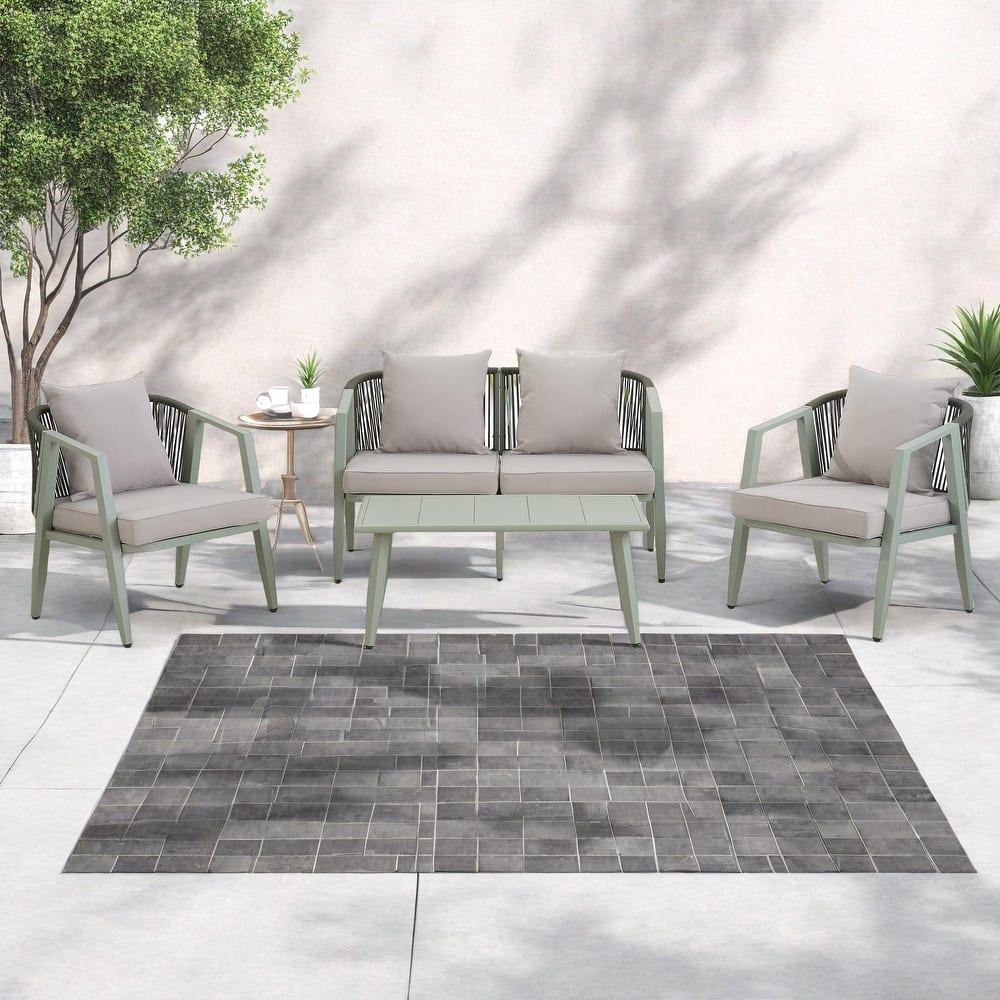 4-Piece Outdoor Iron Cnversation Sofa Set with Coffee Table and Cushions