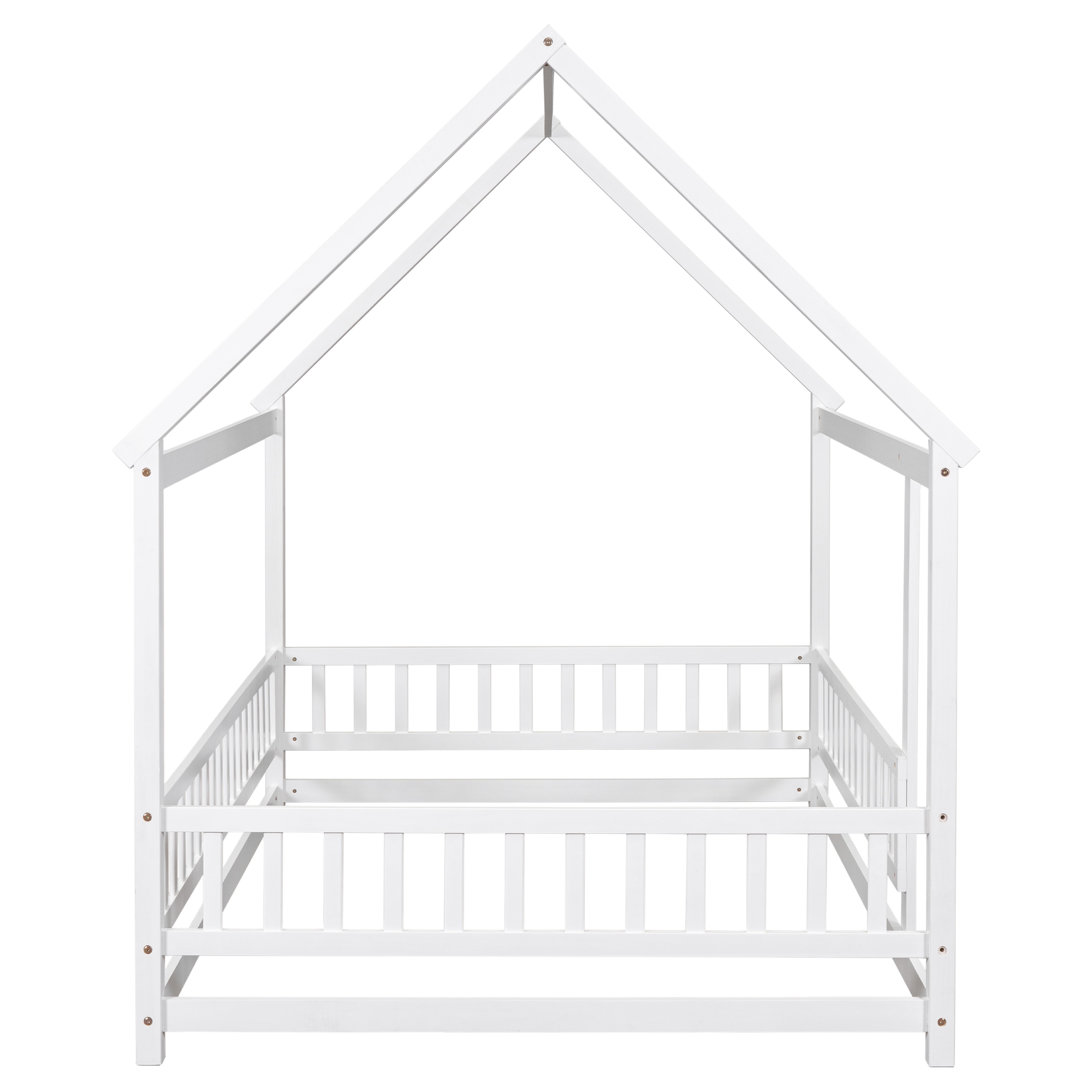 Full Size Floor Wooden Bed with House Roof Frame