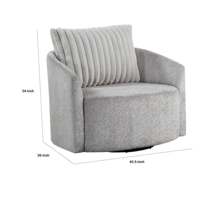 Vinnie Swivel Armchair, Gray Chenille, Large Corduroy Back Pillow