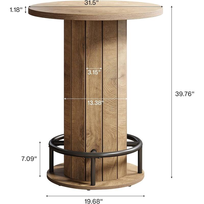 39.4 Inches Wood Round Bar Table, Bistro Pub Table with Metal Ring Footrest
