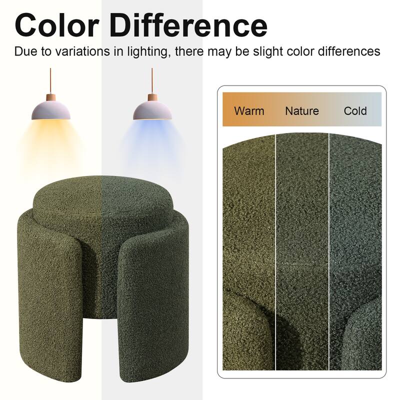 Adeco Round Ottoman Teddy Foot Stool for Living Room Bedroom