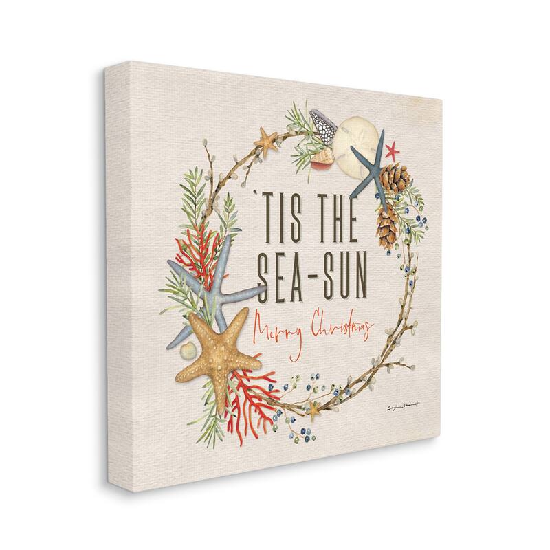 Stupell Tis the Sea-Sun Nautical Christmas Wreath Canvas Wall Art - 17 x 17