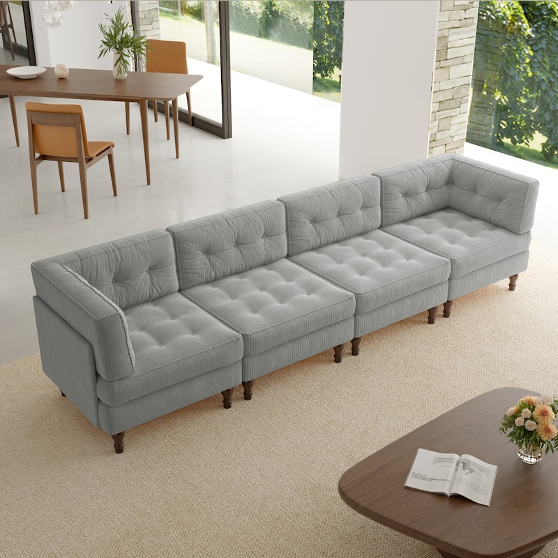 Oversized Modular Sectional Corduroy Fabric Tufted Sofa