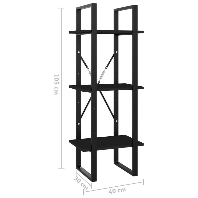 vidaXL 3-Tier Book Cabinet Black 15.7"x11.8"x41.3" Chipboard - 15.7" x 11.8" x 41.3" - 15.7" x 11.8" x 41.3"