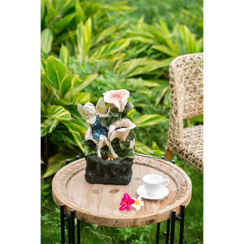 Decorative 3 Tier Tabletop Water Fountain with Fairy and LED Light
