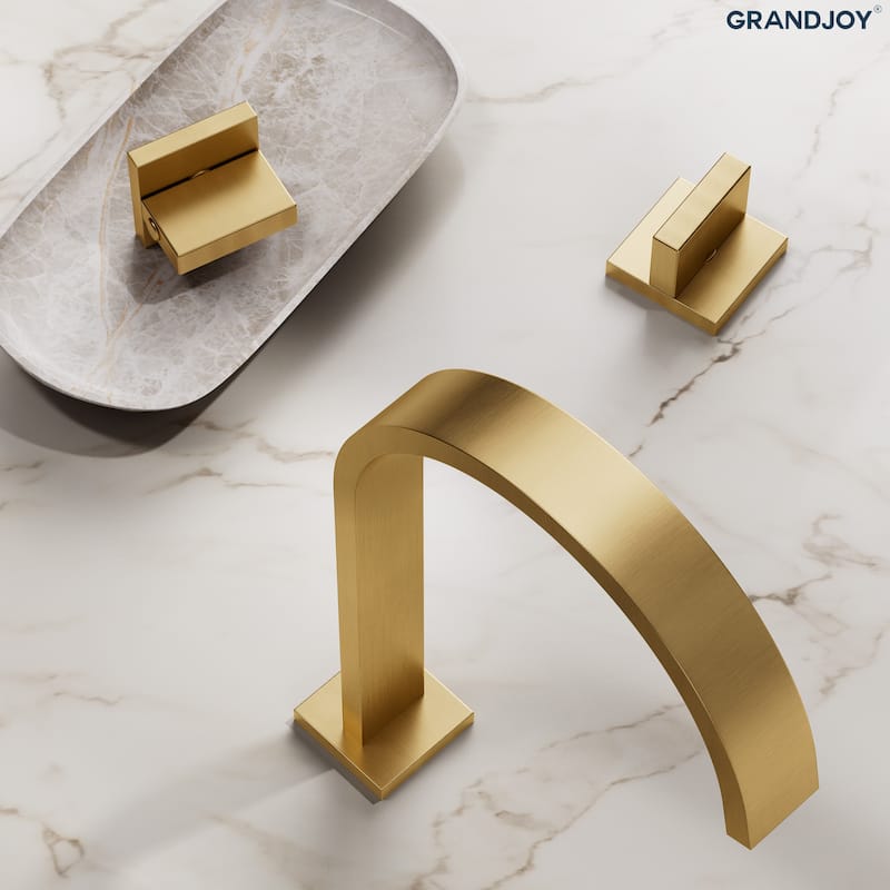 GRANDJOY High Arc Double Handle Bathroom Sink Faucet with Drain