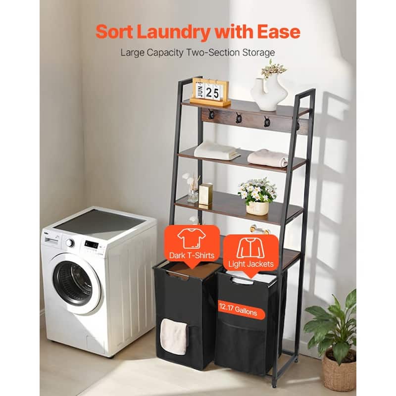 4-Compartment Tall Laundry Sorter with Waterproof Oxford Fabric Bags and Wooden Tabletop Steel Frame