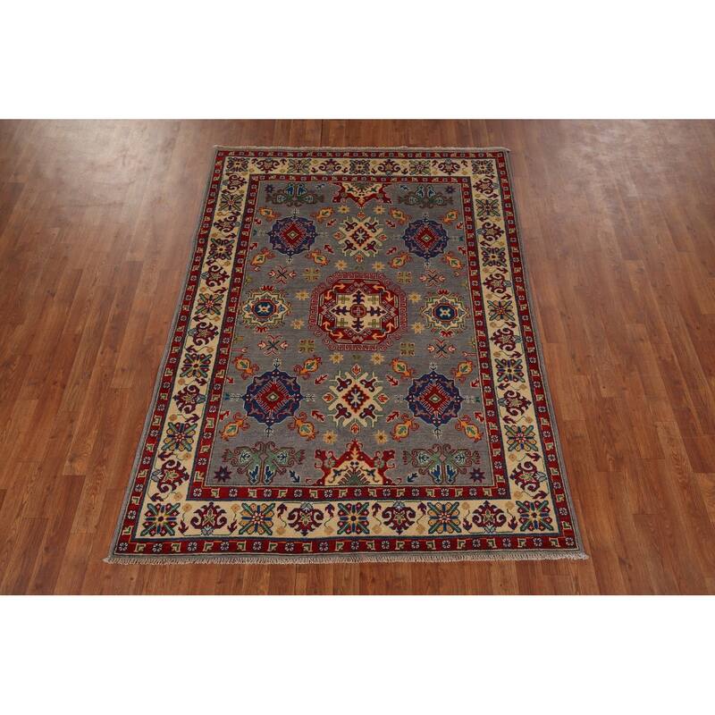 Grey Kazak Oriental Area Rug Handmade Traditional Wool Carpet - 4'10" x 6'9"