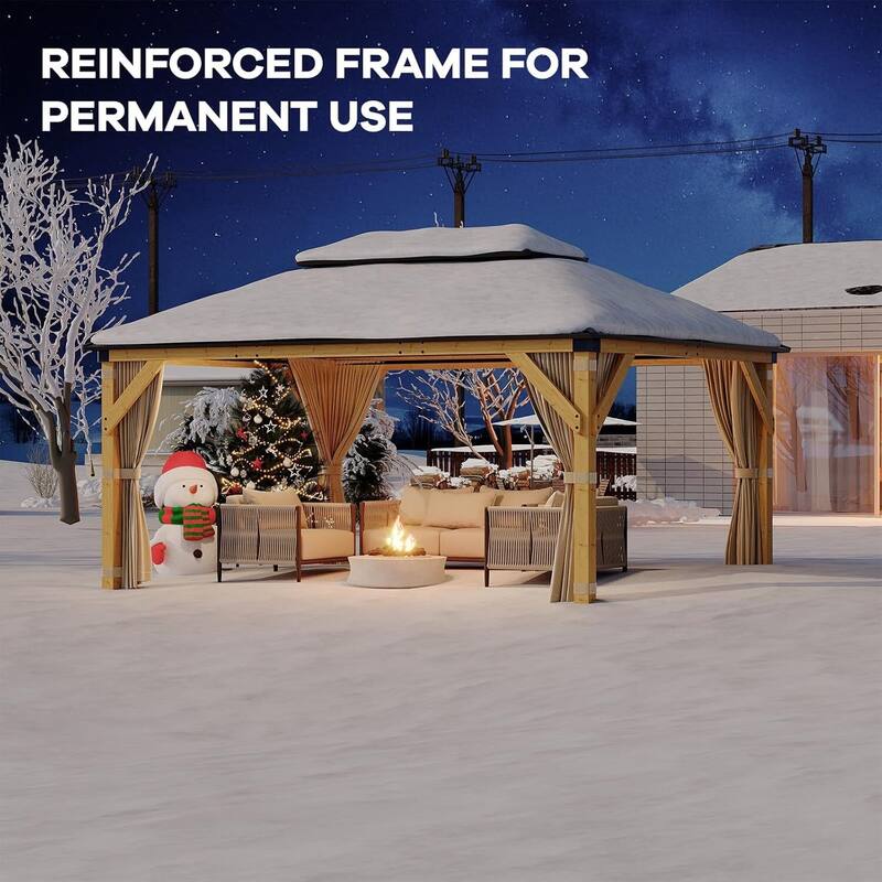 12'x16' Wood Hardtop Gazebo for Patio, Deck, Backyard, Lawn, and Garden - 12X16 Ft