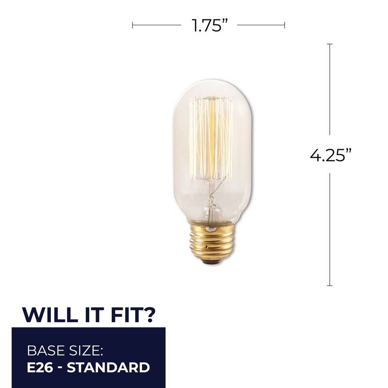 Bulbrite Pack of (4) Dimmable Antique Nostalgic Filament Incandescent Bulb - 40 Watt - Thread Filament T14 Medium (E26)