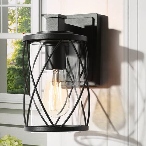 Zarbel Modern Farmhouse Outdoor Wall Lantern Drum Wall Sconces with Cylinder Glass Shade