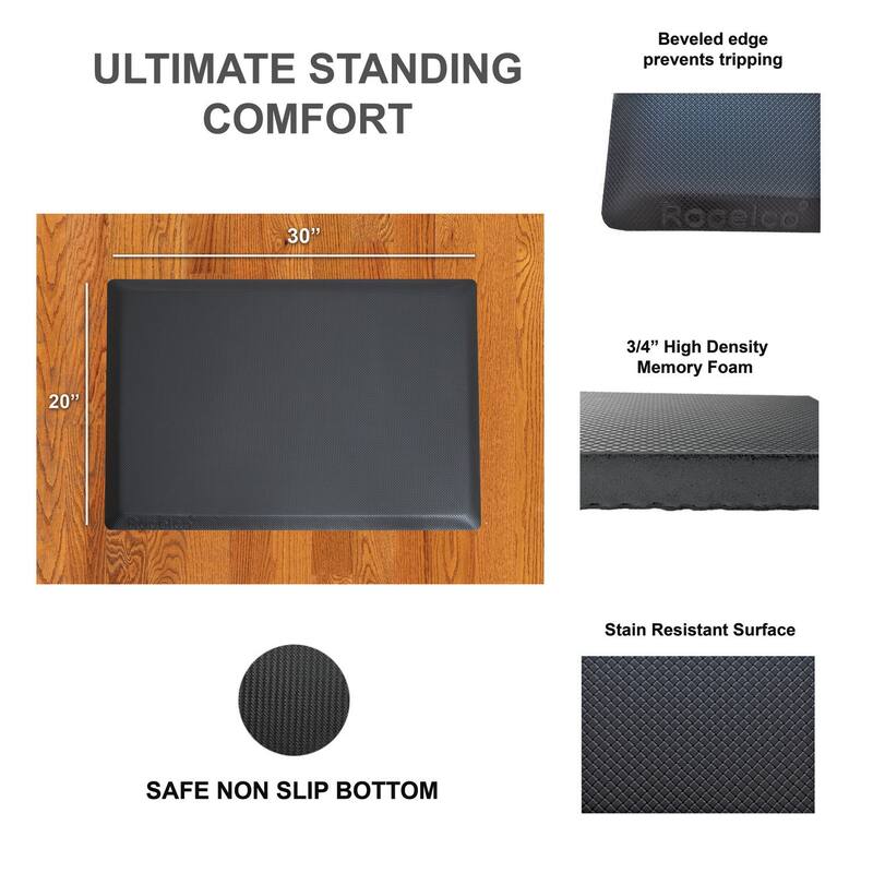 Rocelco 43 in. W Black Height Adjustable Standing Desk Converter with Anti Fatigue Floor Mat, Tablet Slot and Deep Keyboard Tray