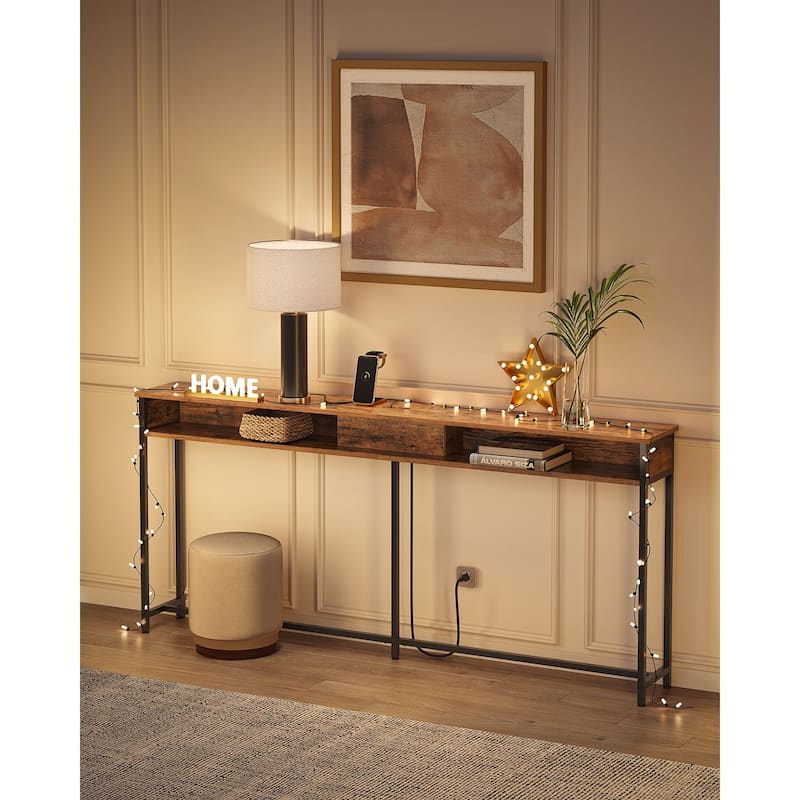 Charging Console Table with Outlets and USB Narrow Entryway Table for Hallway or Living Room