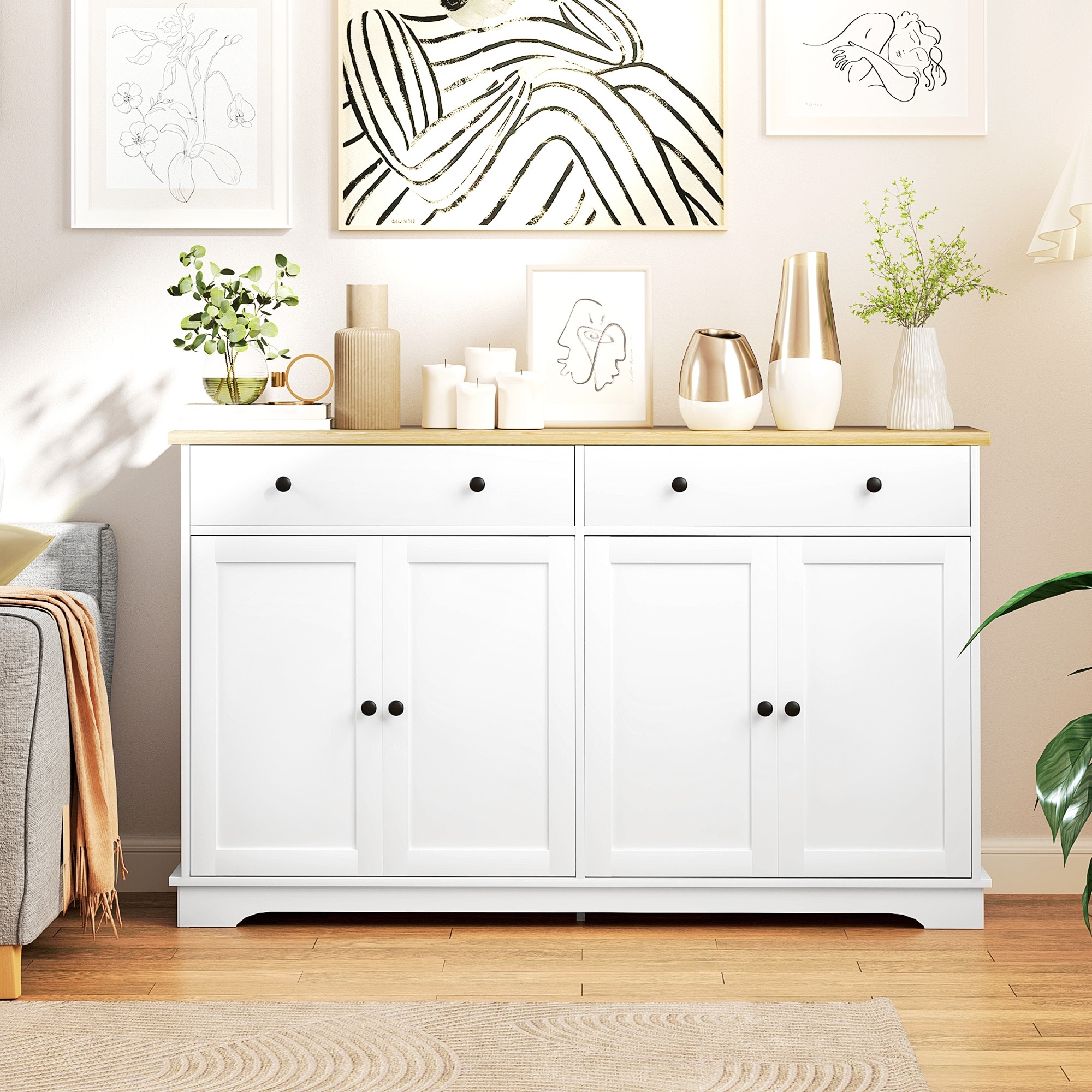 HOMCOM Sideboard Buffet Cabinet with Storage, 55" Modern Kitchen Cabinet with 2 Doors, 2 Drawers and 2 Adjustable Shelves