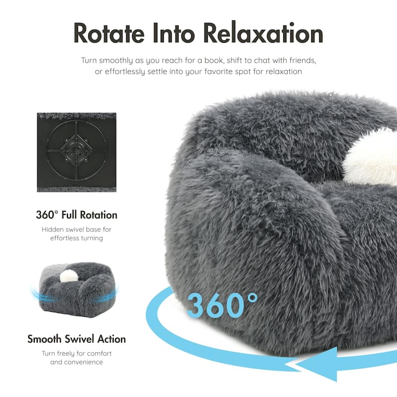 Furniture of America Cynra Modern 45-inch Faux Fur Swivel Arm Chair with Ball Pillow
