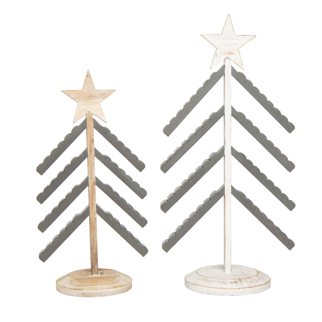 Transpac Wood 20 in. Multicolor Christmas Line Style Trees Set of 2