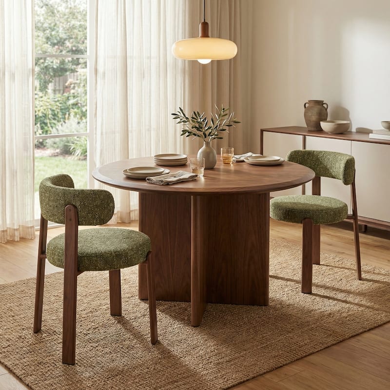 Upholstered Curved Back Wood-look Metal Frame 2pc Dining Chairs - N/A - Green