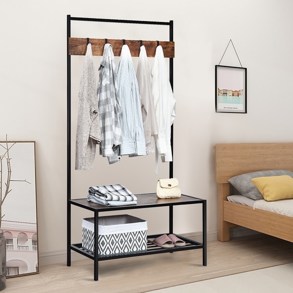 Industrial coat rack shop shoe bench