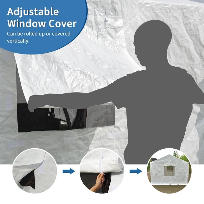 Domi 8' x 8' Universal Winter Gazebo Cover, All Season Waterproof Enclosed Cover with Sidewalls & Ventilated Mesh Windows, White