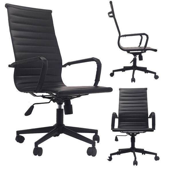 2xhome Designer High Back Leather Office Chair Ribbed Pu Conference Room Black Executive Boss Swivel With Arms Wheels Seat On Sale Overstock 17571842