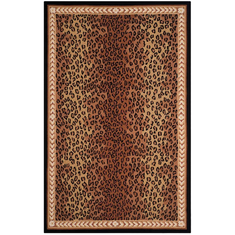 SAFAVIEH Handmade Chelsea Solar Garden Leopard French Country Wool Rug - 5' Square - Black/Brown