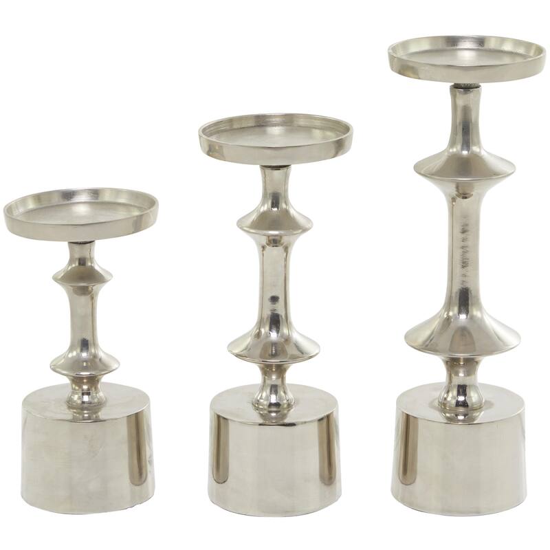 Aluminum Metal Pillar Decorative Candle Holder - Set of 3 Black, Gold, Silver - CosmoLiving by Cosmopolitan