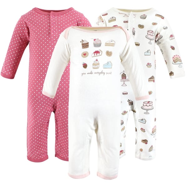 slide 1 of 1, Hudson Baby Infant Girls Cotton Coveralls, Sweet Bakery 0 - 3 Months - Pink