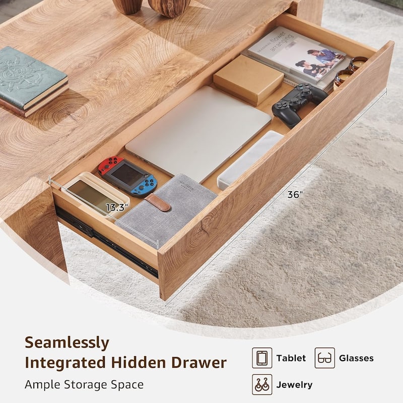 Modern Coffee Table, Wooden Living Room Table w/ Hidden Storage Drawer